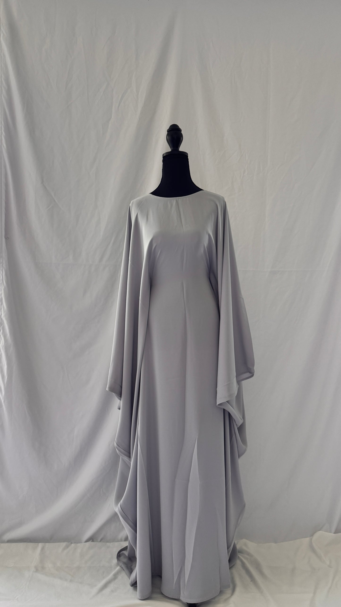 Plain Batwing Abaya Light Grey