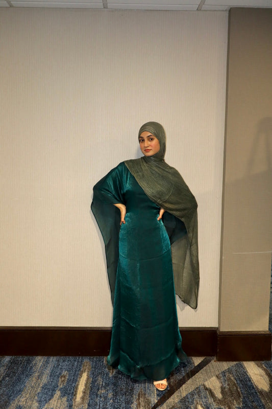 Chrome Dark Teal Butterfly Abaya