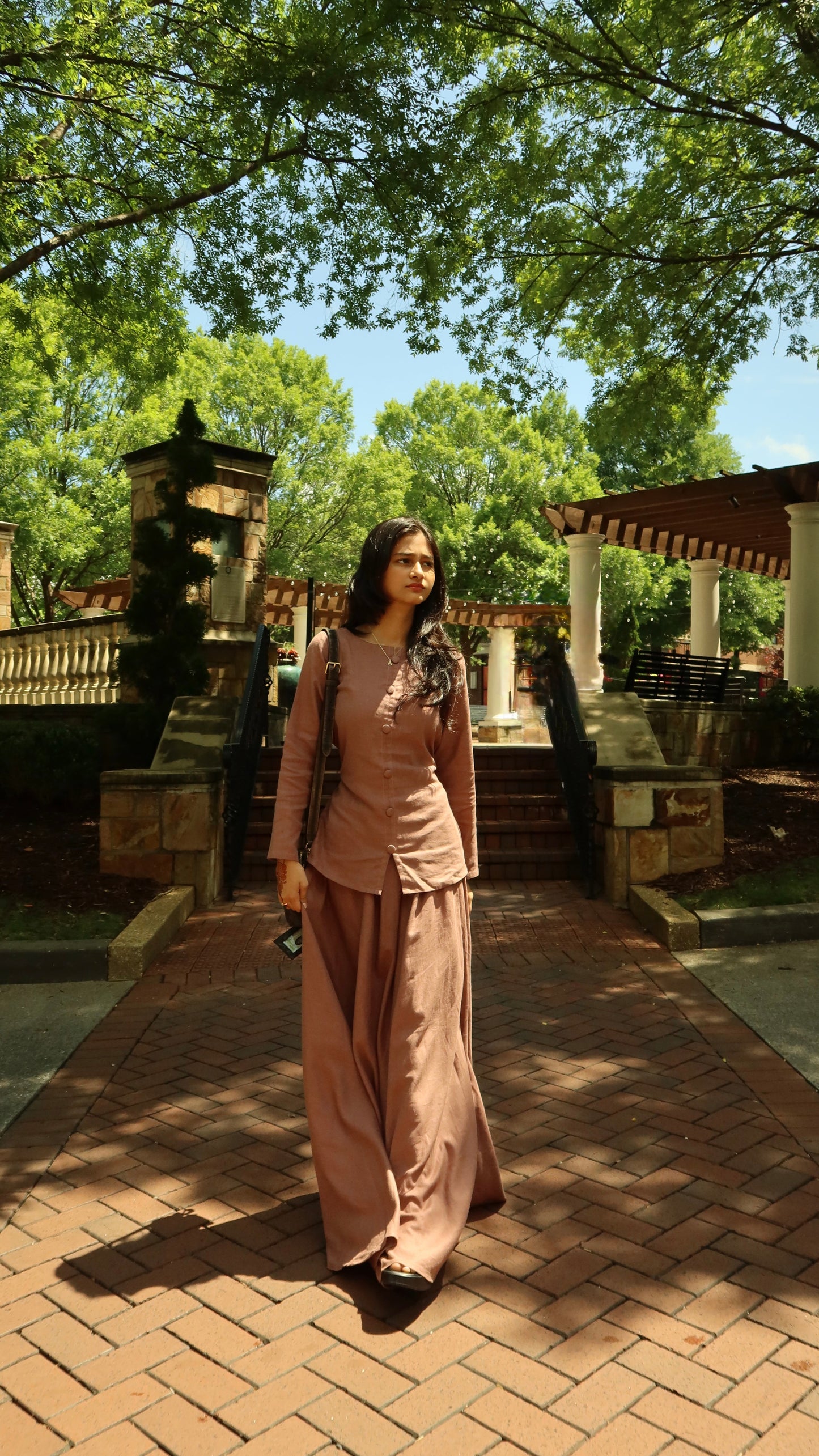 Brick Rose Linen Skirt Set