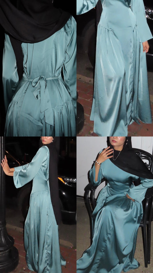 Iris Drop Waist Satin Dress