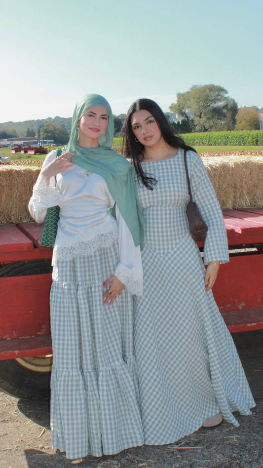 Powdered Sage Gingham Dress