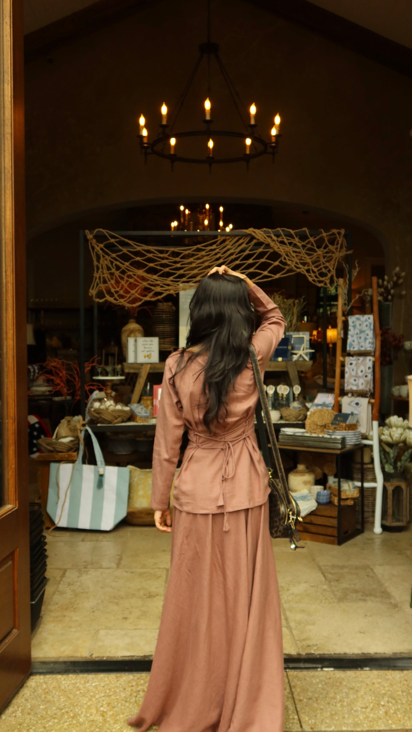Brick Rose Linen Skirt Set