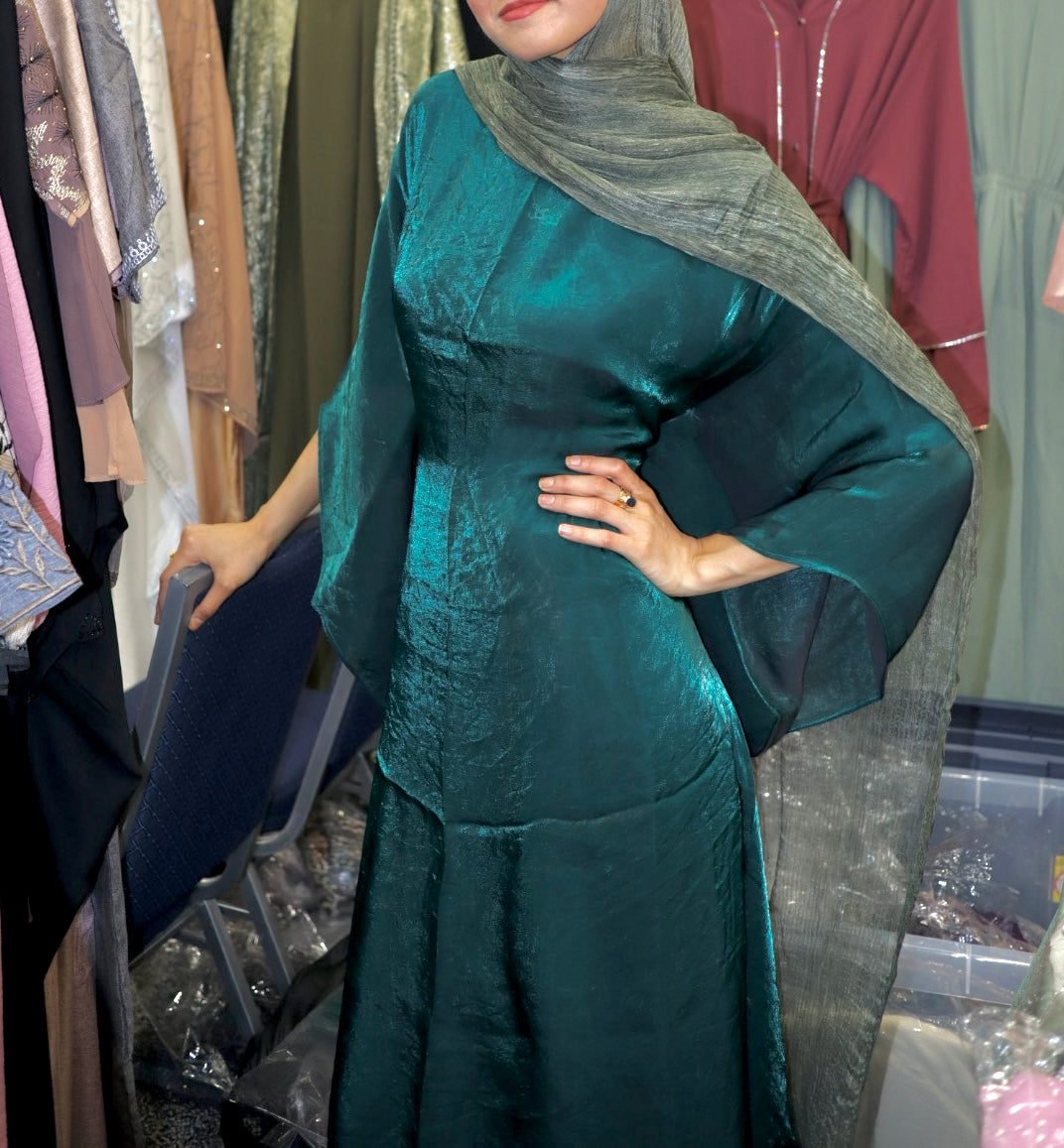 Chrome Dark Teal Butterfly Abaya