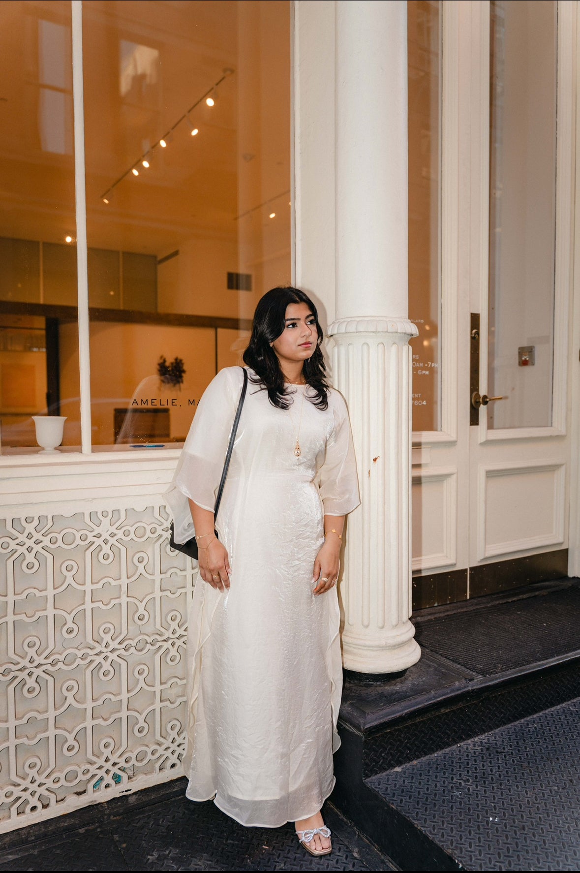 Chrome Off White Butterfly Abaya