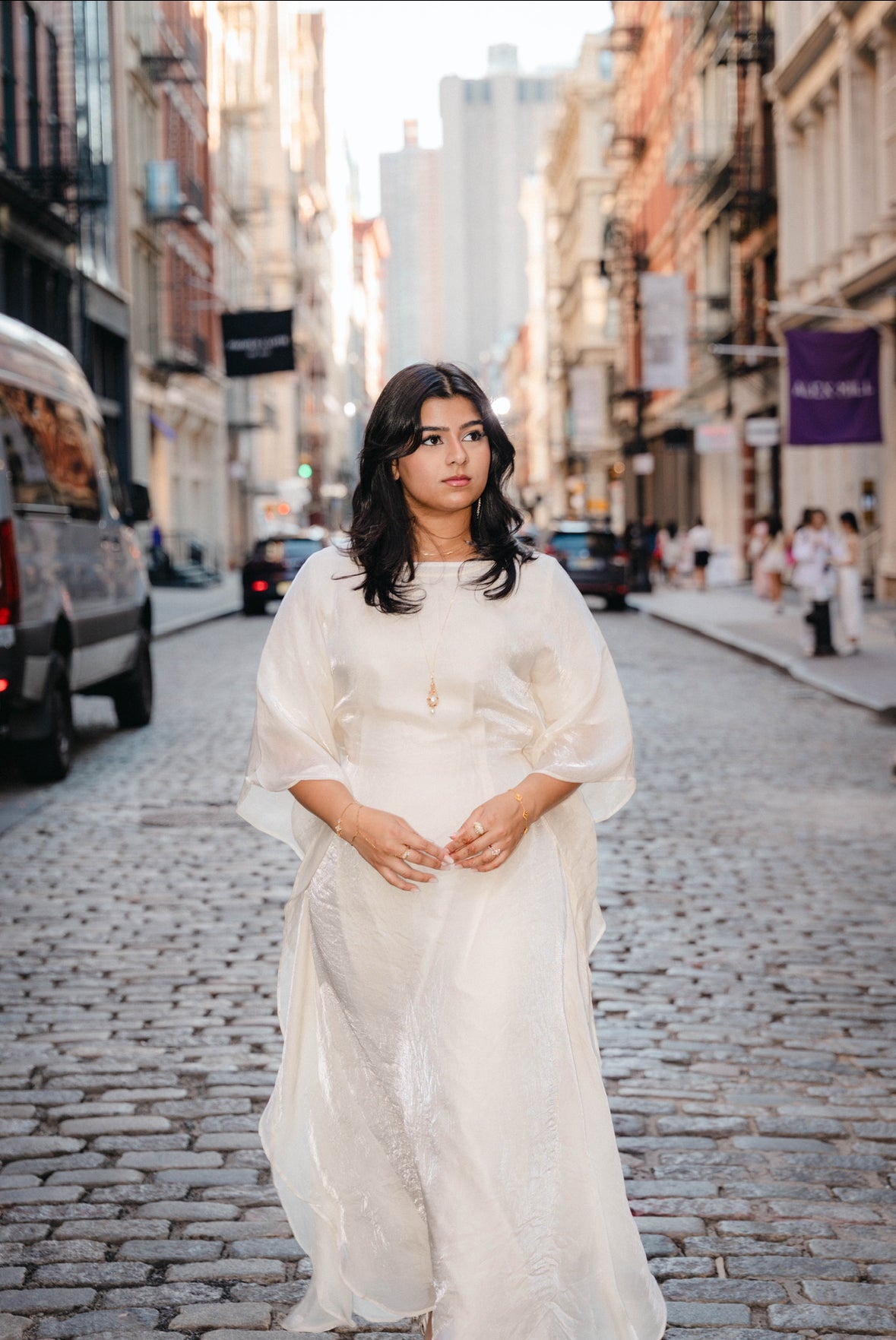 Chrome Off White Butterfly Abaya