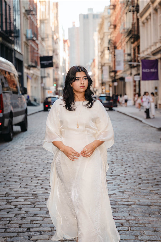 Chrome Off White Butterfly Abaya