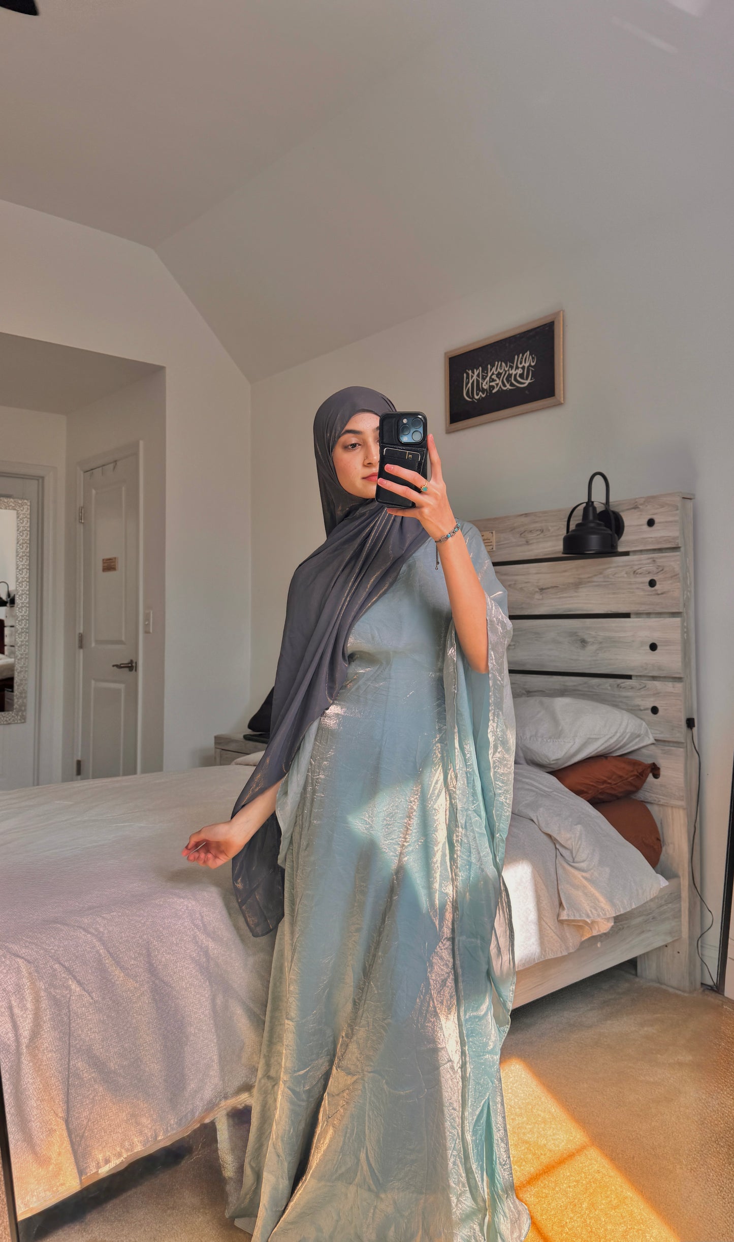 Chrome Light Blue Butterfly Abaya