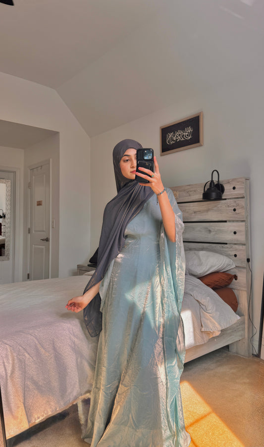 Chrome Light Blue Butterfly Abaya