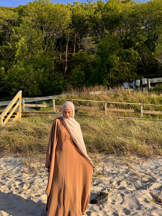 Plain Batwing Abaya Light Brown
