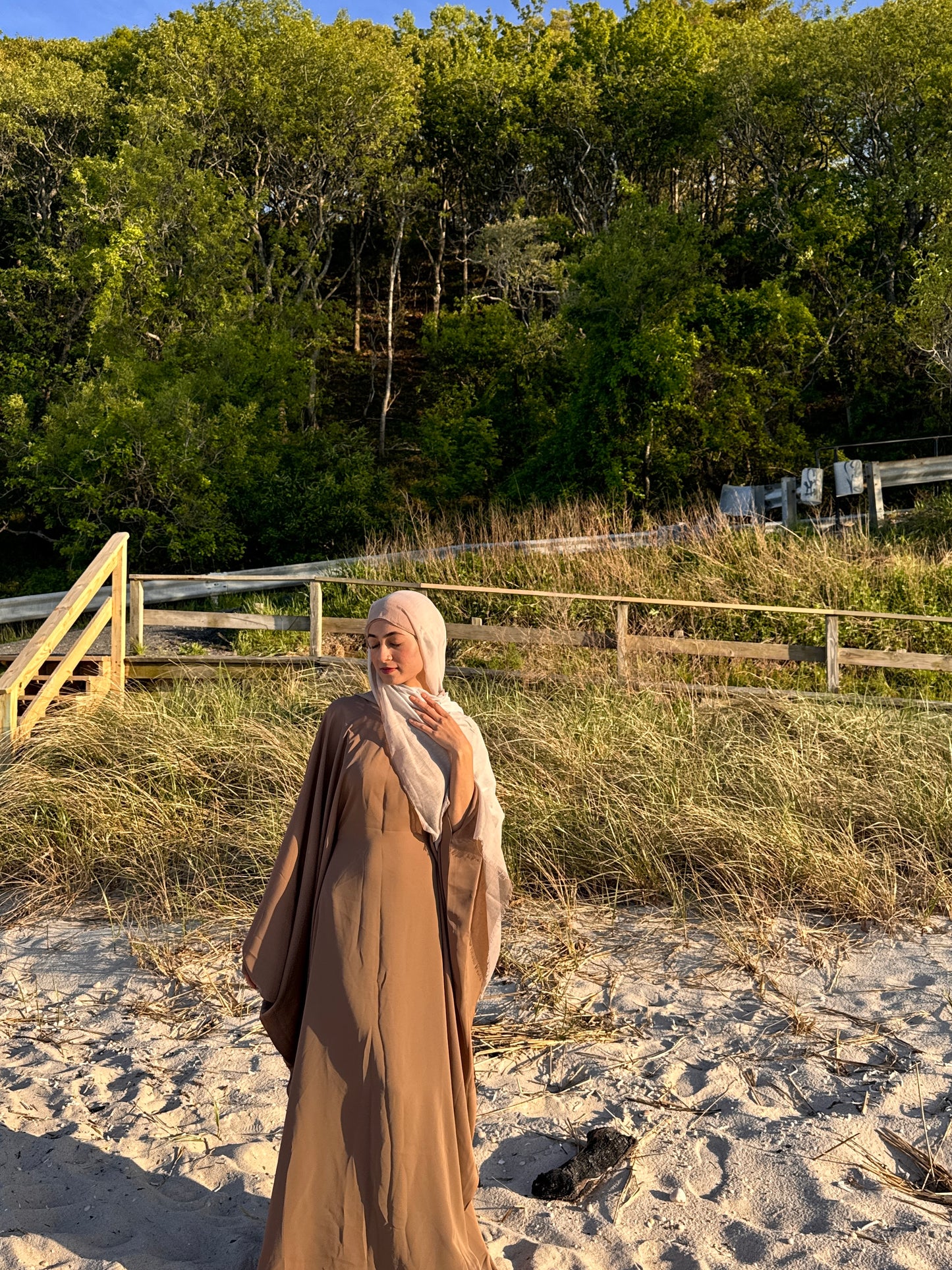Plain Batwing Abaya Light Brown
