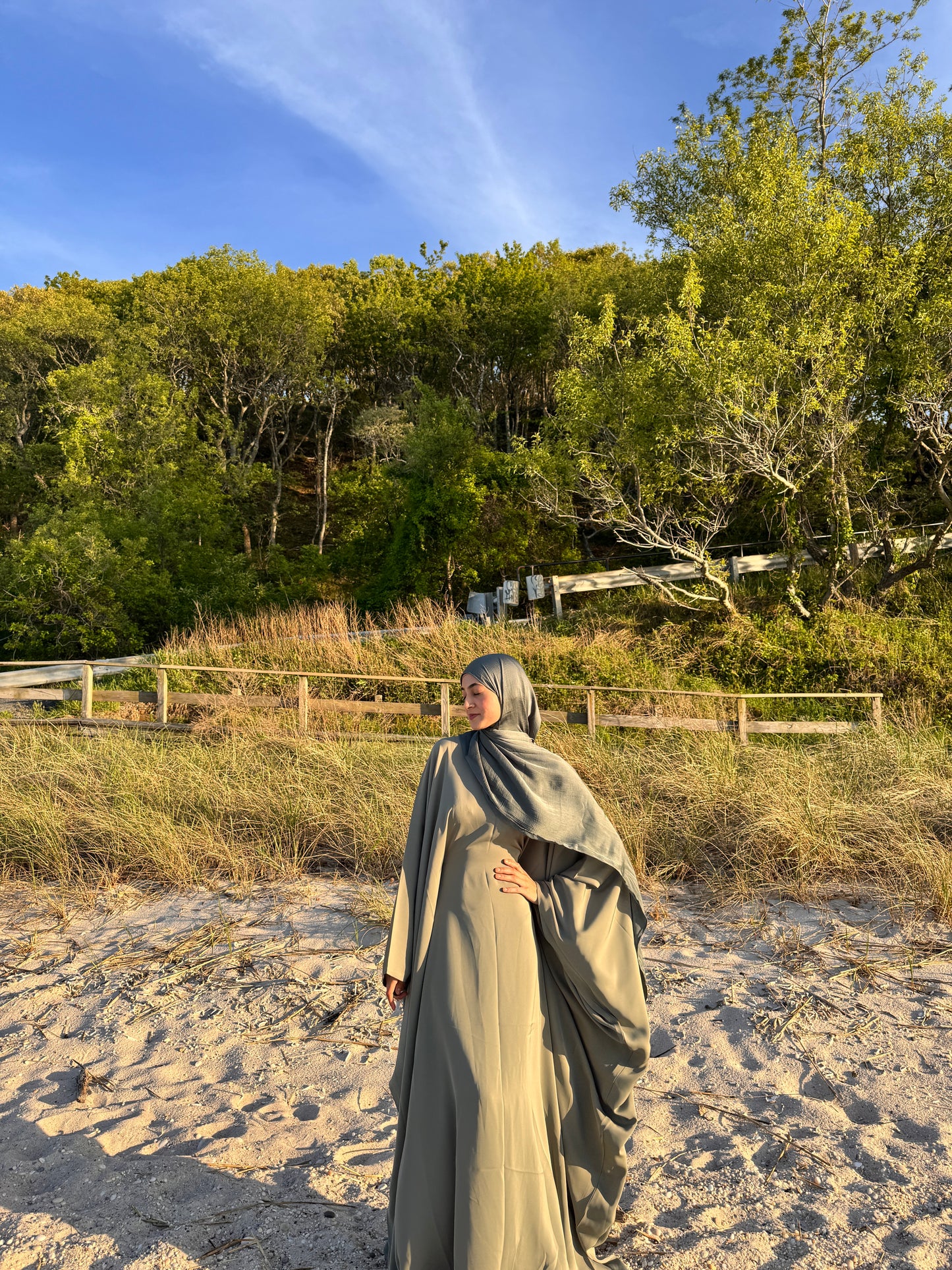 Plain Batwing Abaya Sage Green