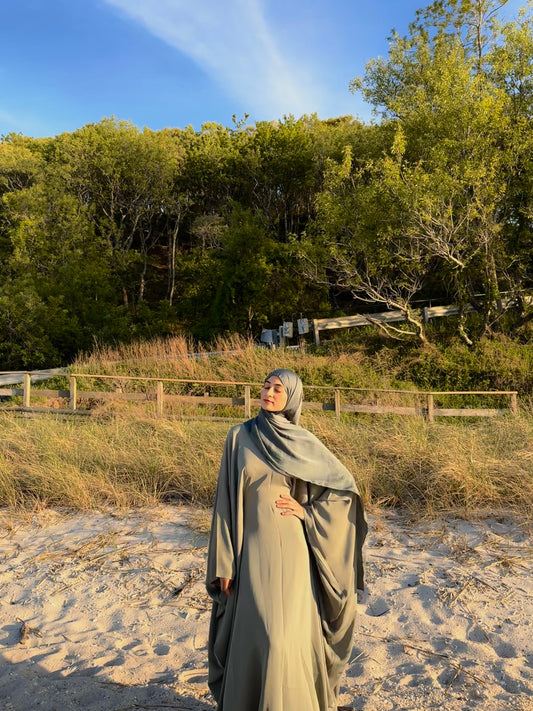 Plain Batwing Abaya Sage Green