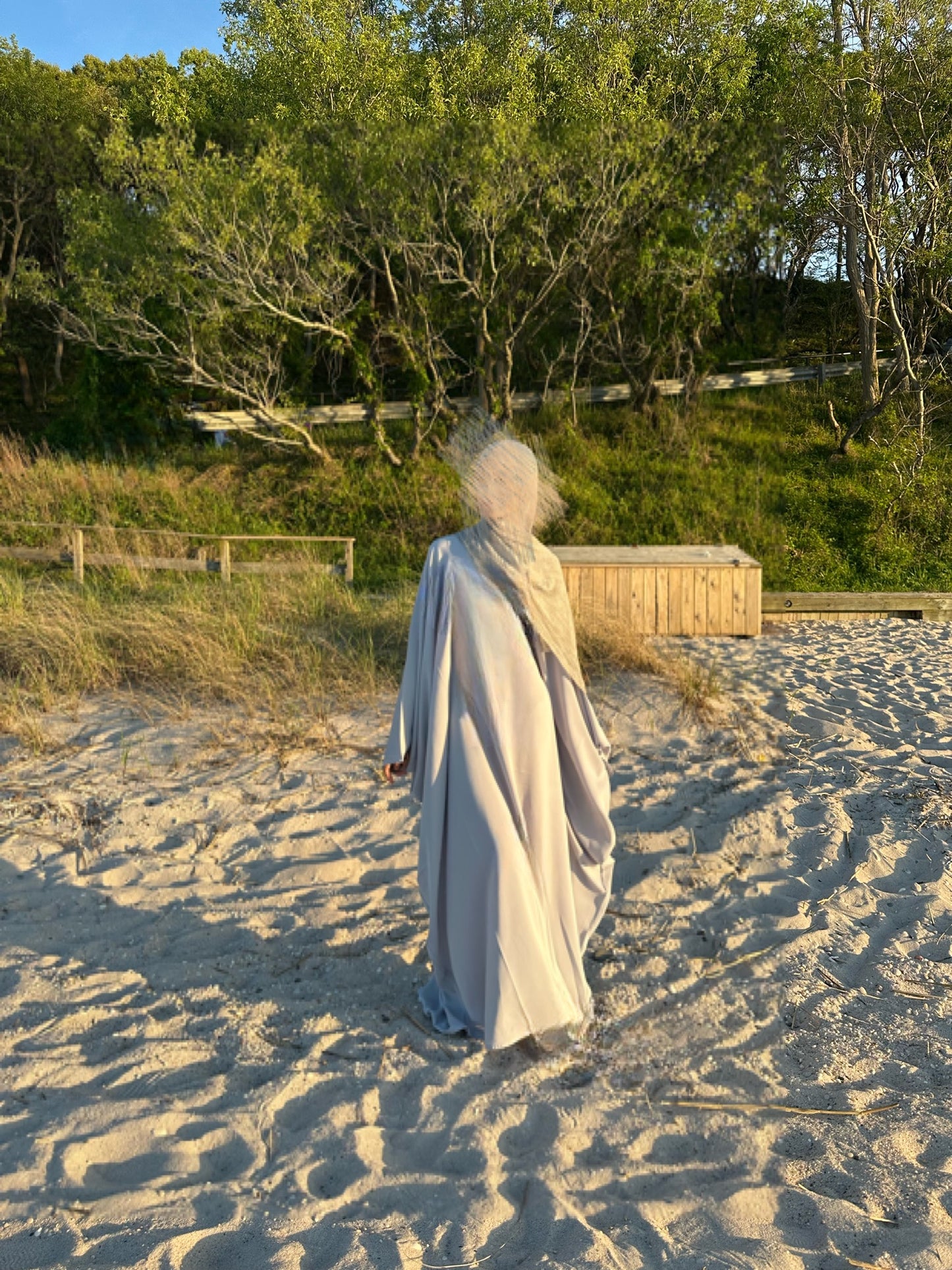 Plain Batwing Abaya Light Grey
