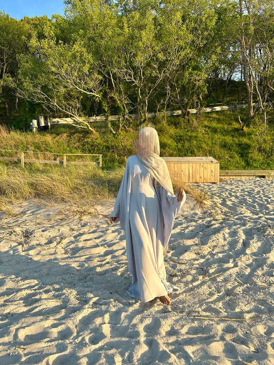 Plain Batwing Abaya Light Grey